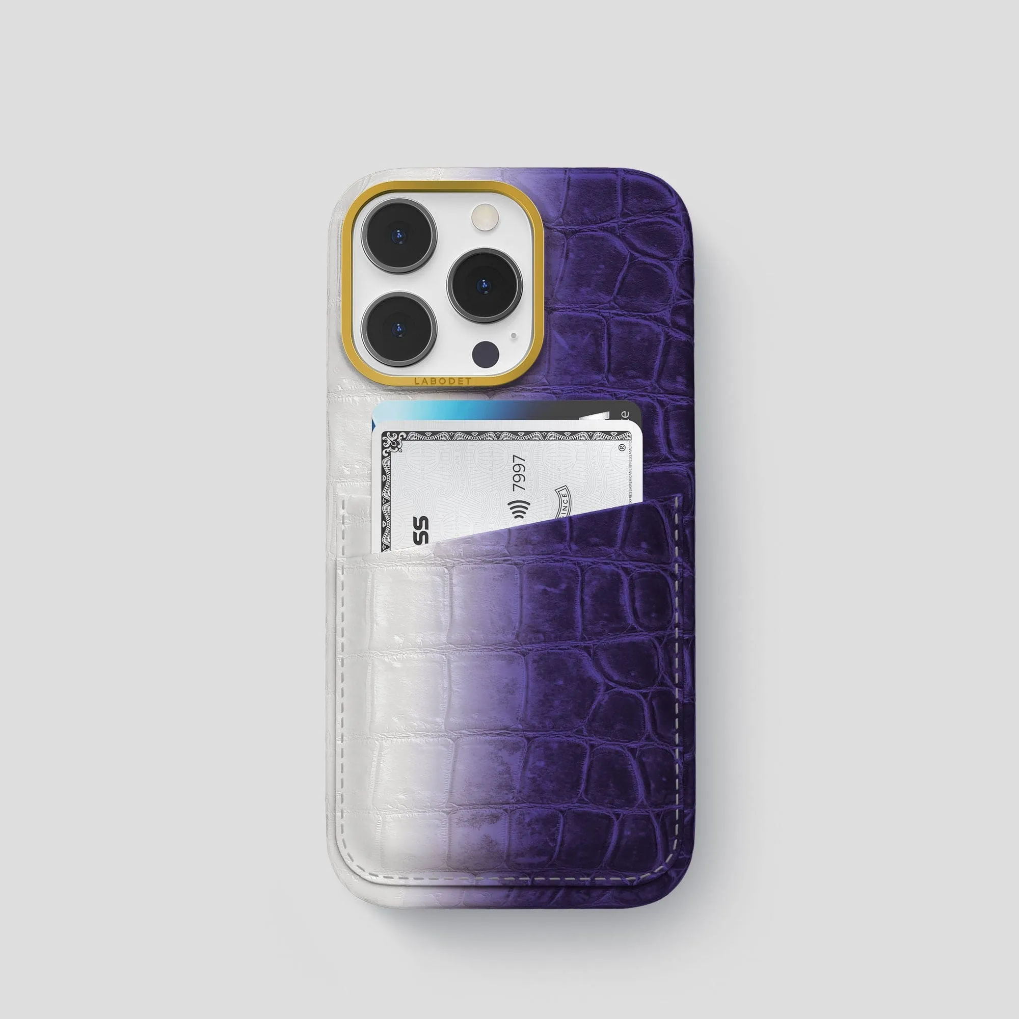 Double Card Case For iPhone 15 Pro In Himalayan Crocodile Comfort Texture Finish