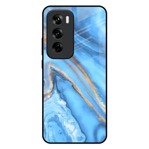 Shock absorption Vibrant Blue Marble Glass Case for Oppo Reno 12 5G