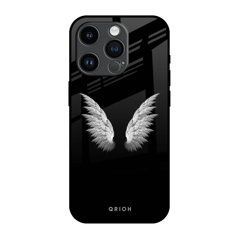 Rugged Frame Modern Accent White Angel Wings Glass Case for iPhone 14 Pro