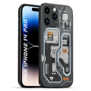 Compact Texture Layer Retro Futuristic Glass Case for iPhone 14 Pro