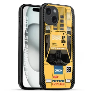 Yellow Racing Car Glass Case for iPhone 15 Plus Smooth Grip Clear Back