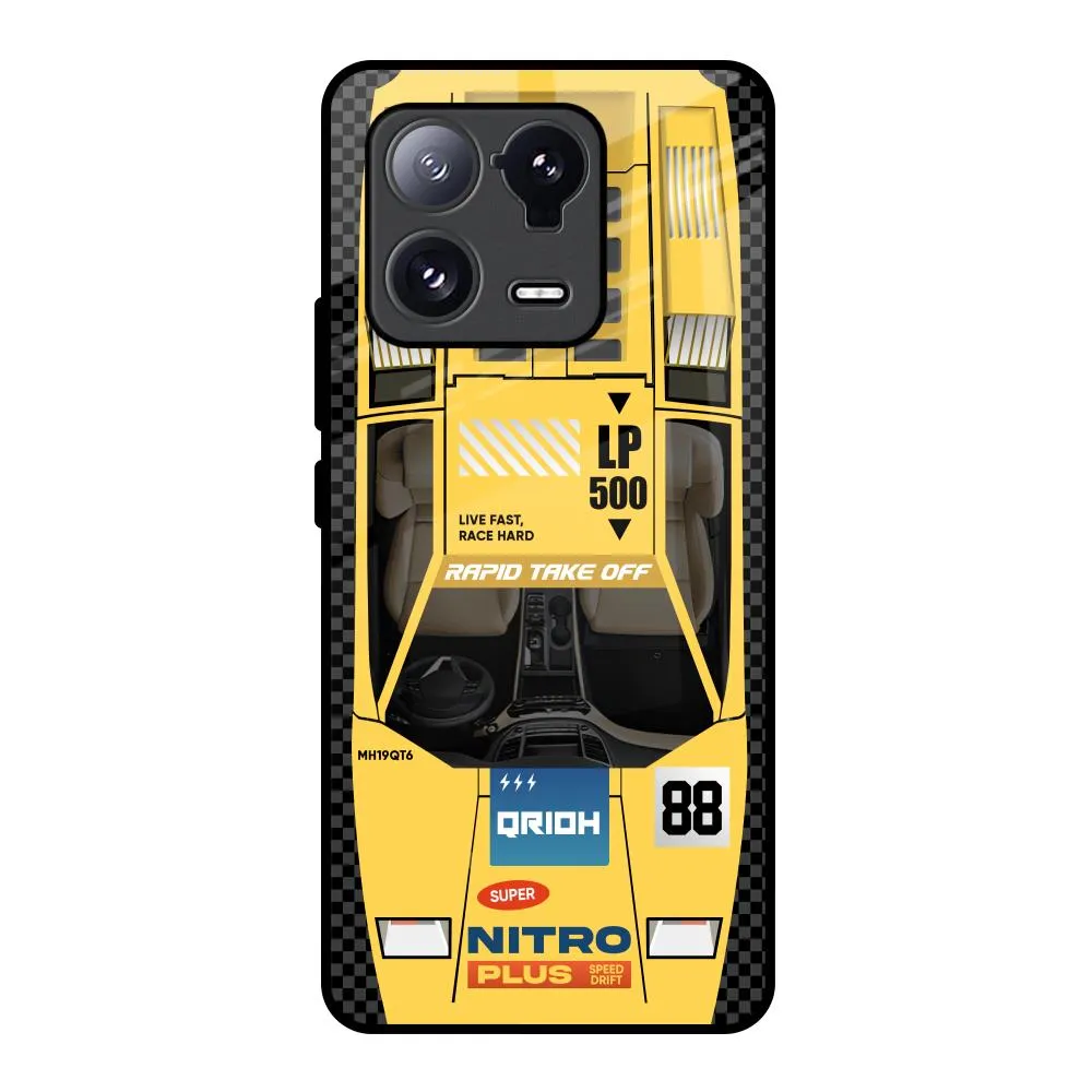 Yellow Racing Car Glass Case for Mi 13 Pro Hybrid Material Build Smooth Touch