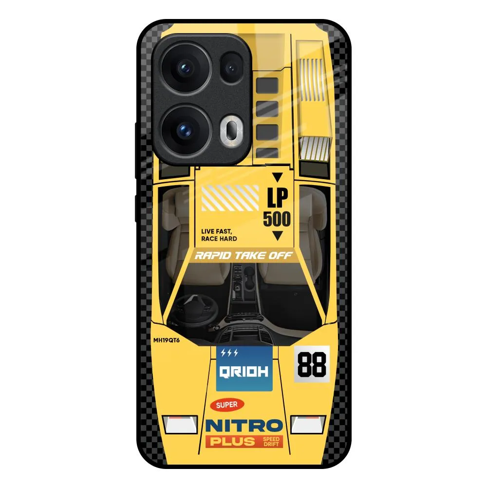 Soft Texture Yellow Racing Car Glass Case for Oppo Reno13 Pro 5G